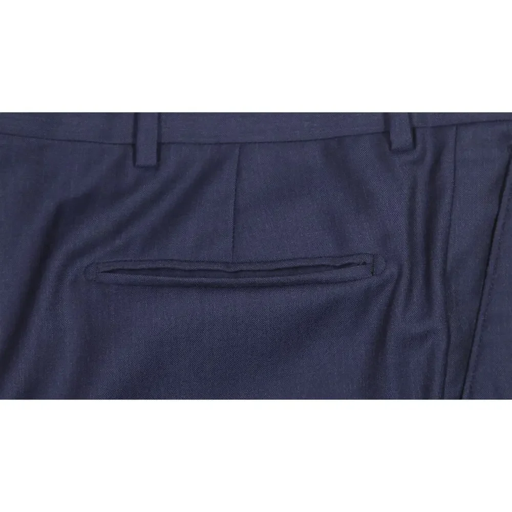Paul Stuart Navy Blue Super 100's Wool Pleated Dress Pants Italy 36x29